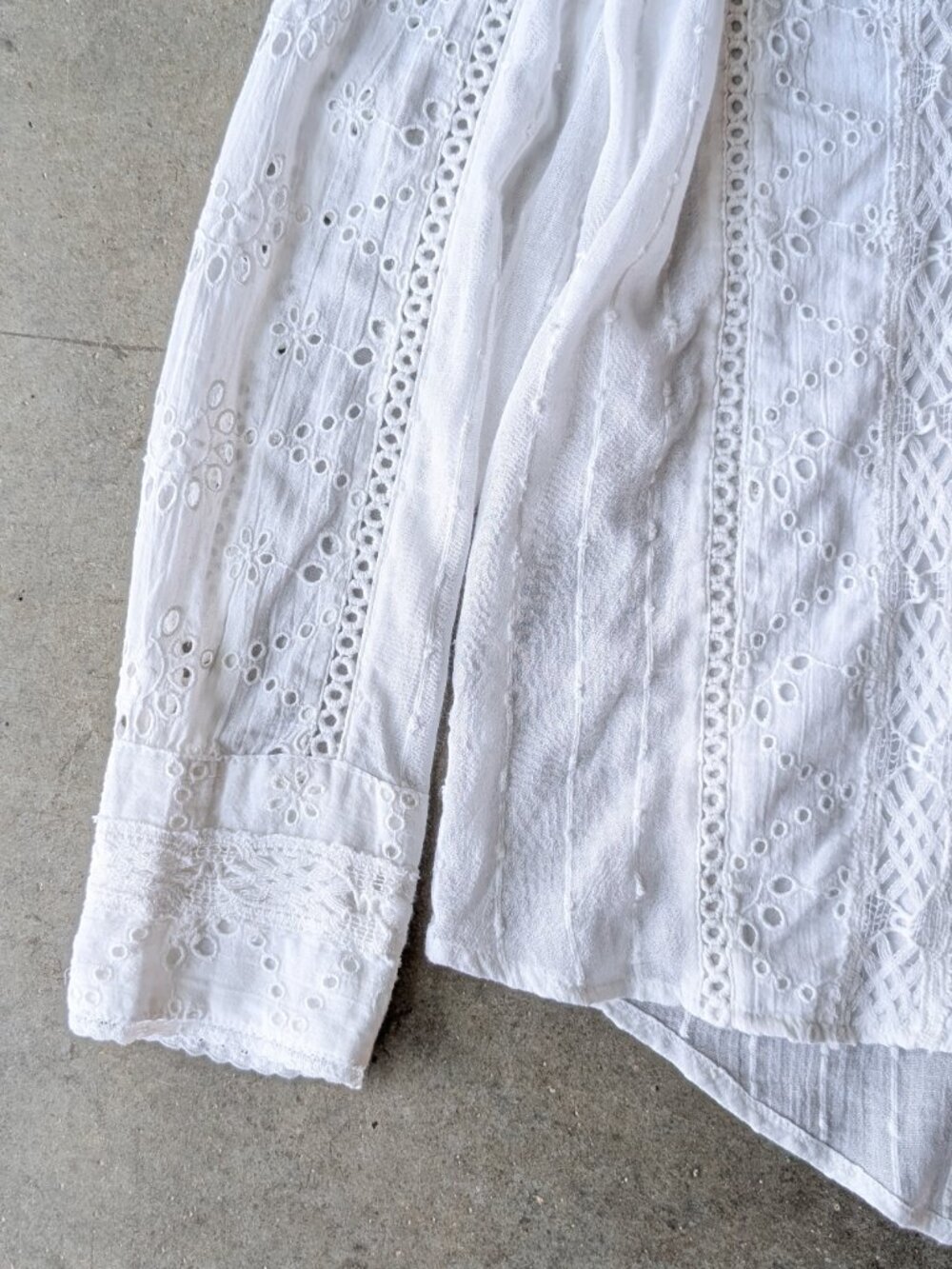 Sundance Coastal Boho White Eyelet Long Sleeve Blouse - Picture 3 of 6
